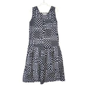 Vintage 90's Trend Basics Midi Dress Sleeveless Mixed Pattern Blue White XL